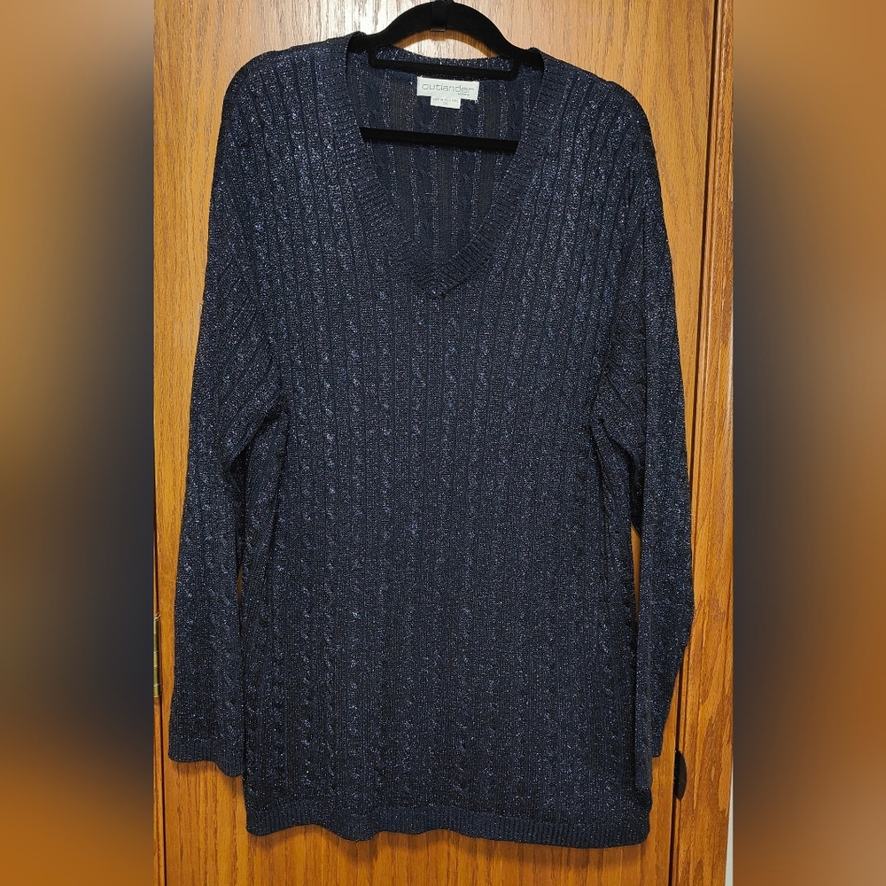 Women's Outlander Blue & Silver Threaded V-Neck Sweater, Size 2X